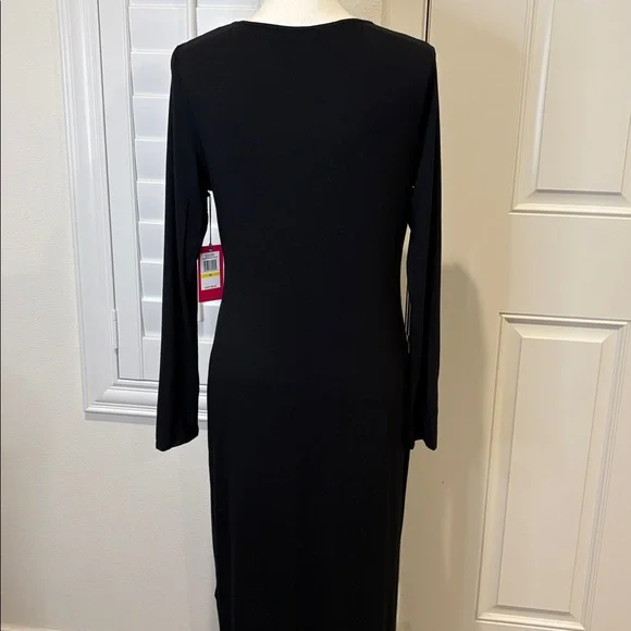Vince Camuto Black Long Sleeve Maxi Dress Embellished Neckline New Medium - Picture 6 of 8